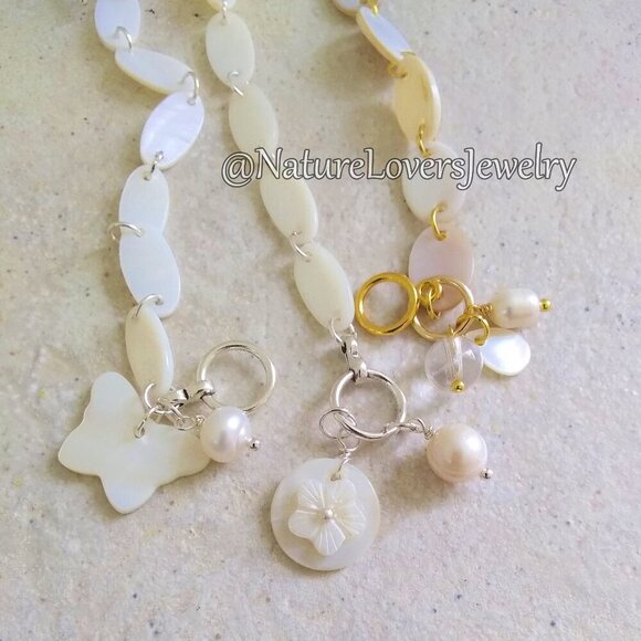 Genuine + Natural Mother of Pearl (MOP) Pearls + Quartz! Feminine Girly Bracelet - Picture 7 of 9
